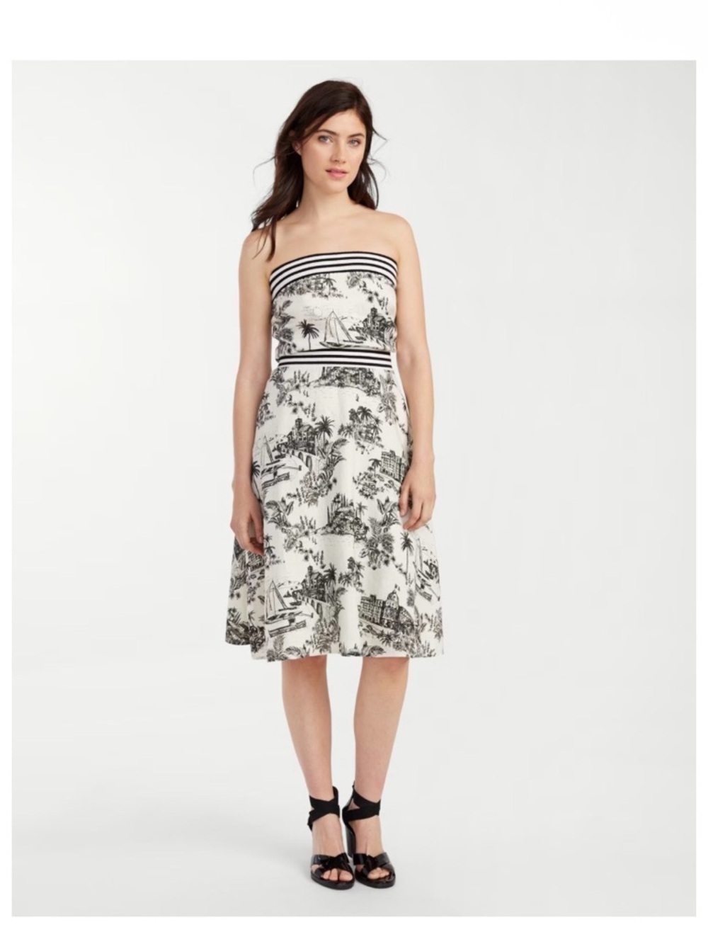 Tommy Bahama Marceau Toile Linen Strapless Sundress Size Large Black Cream